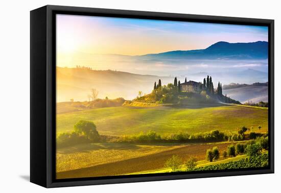 Tuscany Foggy Landscape at Sunrise, Italy-sborisov-Framed Premier Image Canvas