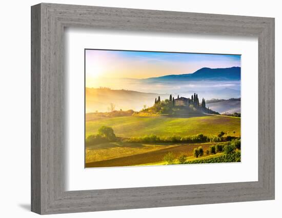 Tuscany Foggy Landscape at Sunrise, Italy-sborisov-Framed Photographic Print