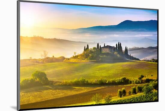Tuscany Foggy Landscape at Sunrise, Italy-sborisov-Mounted Photographic Print