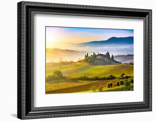 Tuscany Foggy Landscape at Sunrise, Italy-sborisov-Framed Photographic Print