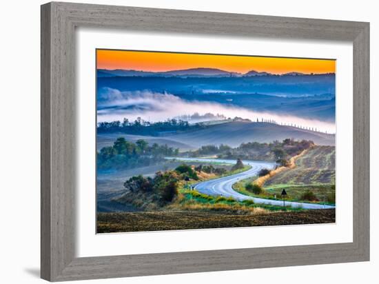 Tuscany Foggy Landscape at Sunrise, Italy-sborisov-Framed Photographic Print