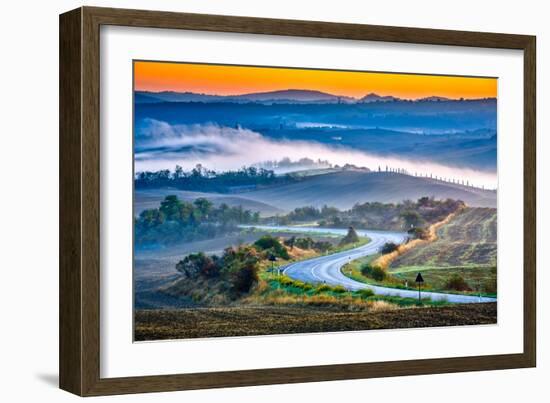 Tuscany Foggy Landscape at Sunrise, Italy-sborisov-Framed Photographic Print