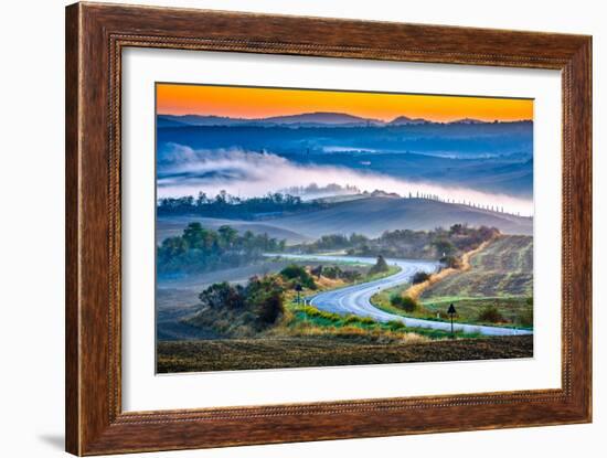 Tuscany Foggy Landscape at Sunrise, Italy-sborisov-Framed Photographic Print
