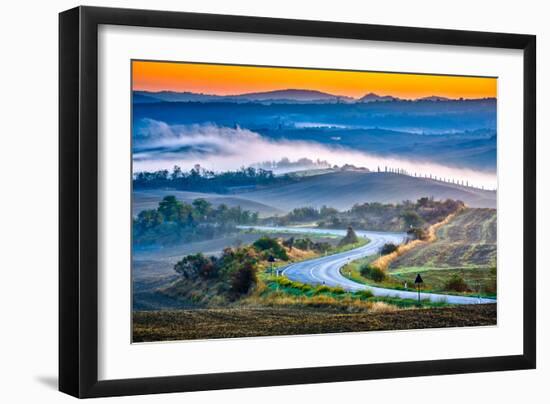 Tuscany Foggy Landscape at Sunrise, Italy-sborisov-Framed Photographic Print