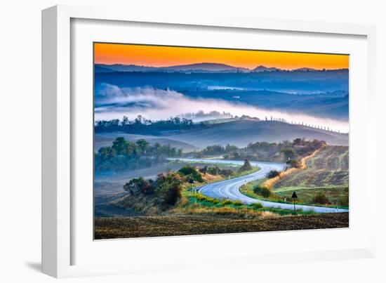 Tuscany Foggy Landscape at Sunrise, Italy-sborisov-Framed Photographic Print