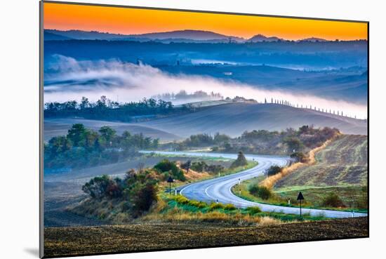 Tuscany Foggy Landscape at Sunrise, Italy-sborisov-Mounted Photographic Print