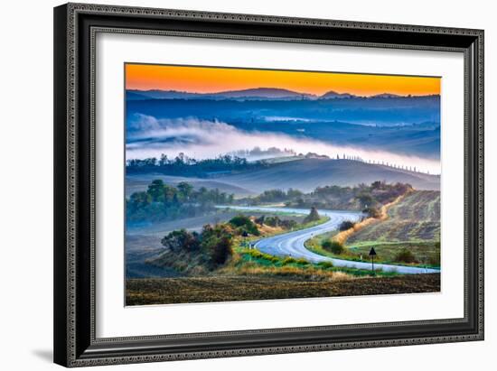 Tuscany Foggy Landscape at Sunrise, Italy-sborisov-Framed Photographic Print