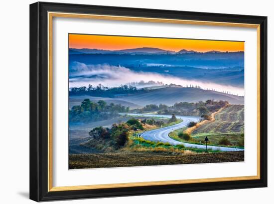 Tuscany Foggy Landscape at Sunrise, Italy-sborisov-Framed Photographic Print