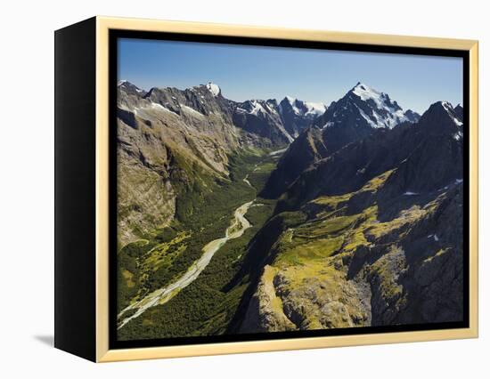 Tutoko River, Valley, Fiordland National Park, Southern Alps, Southland, South Island, New Zealand-Rainer Mirau-Framed Premier Image Canvas