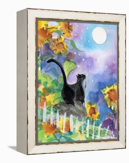 TUXEDO CAT MOONLIGHT SUNFLOWERS-sylvia pimental-Framed Stretched Canvas