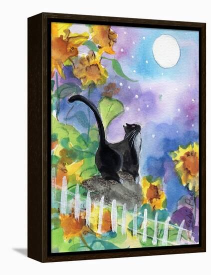 TUXEDO CAT MOONLIGHT SUNFLOWERS-sylvia pimental-Framed Stretched Canvas