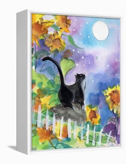 TUXEDO CAT MOONLIGHT SUNFLOWERS-sylvia pimental-Framed Stretched Canvas