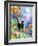 TUXEDO CAT MOONLIGHT SUNFLOWERS-sylvia pimental-Framed Premium Giclee Print