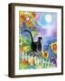 TUXEDO CAT MOONLIGHT SUNFLOWERS-sylvia pimental-Framed Art Print