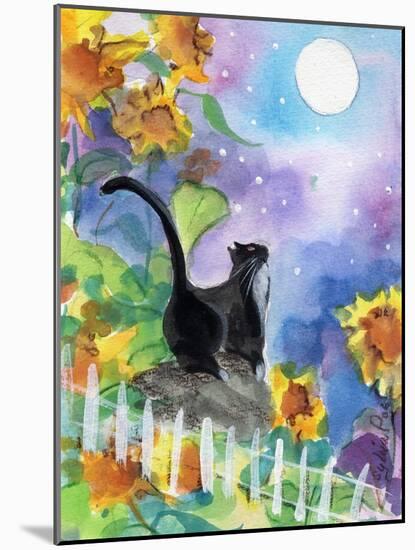 TUXEDO CAT MOONLIGHT SUNFLOWERS-sylvia pimental-Mounted Art Print