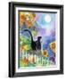 TUXEDO CAT MOONLIGHT SUNFLOWERS-sylvia pimental-Framed Art Print