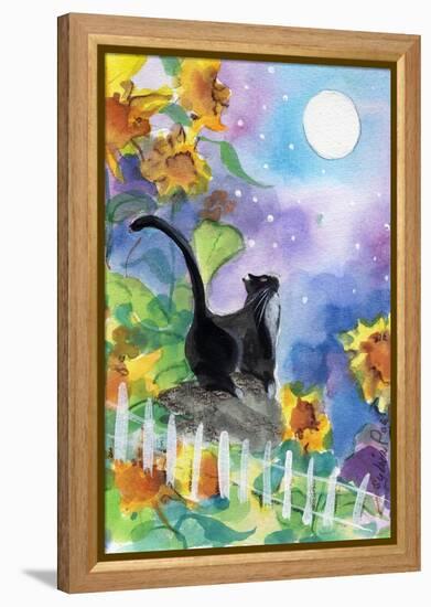 TUXEDO CAT MOONLIGHT SUNFLOWERS-sylvia pimental-Framed Stretched Canvas