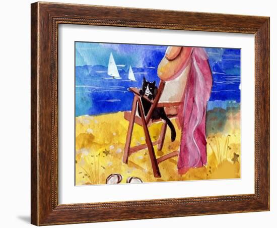 Tuxedo Cat on the Beach-sylvia pimental-Framed Art Print