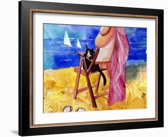 Tuxedo Cat on the Beach-sylvia pimental-Framed Art Print