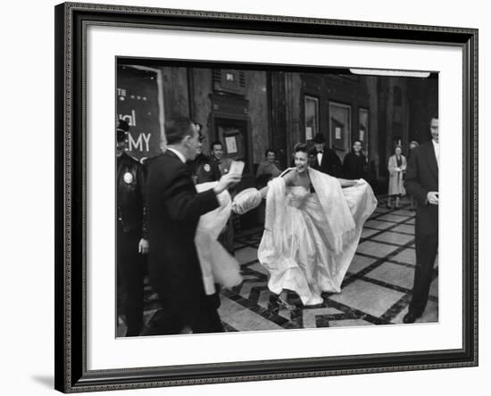 TV Actress Sandra White Laughing with Embarrassment Upon Arriving Late at the Academy Awards-Loomis Dean-Framed Premium Photographic Print