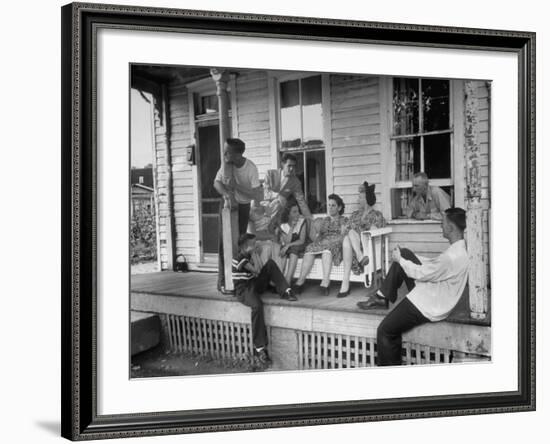 TV Comedienne Dagmar Sitting on Front Porch of Her Parent's Home During Visit to Home Town-Alfred Eisenstaedt-Framed Premium Photographic Print