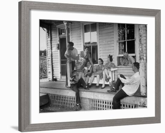 TV Comedienne Dagmar Sitting on Front Porch of Her Parent's Home During Visit to Home Town-Alfred Eisenstaedt-Framed Premium Photographic Print