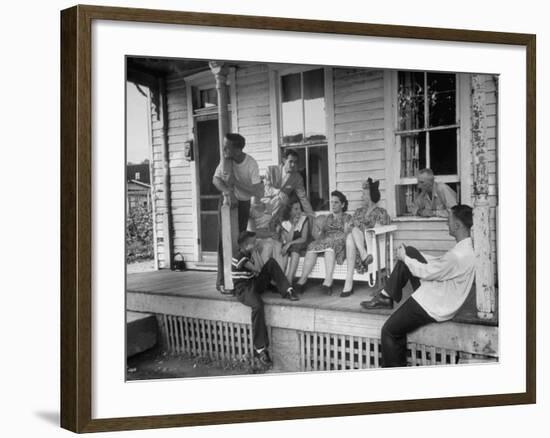 TV Comedienne Dagmar Sitting on Front Porch of Her Parent's Home During Visit to Home Town-Alfred Eisenstaedt-Framed Premium Photographic Print