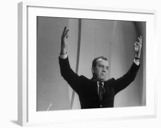 TV Emcee Ed Sullivan Holding His Arms Up, During 20th Anniversary Show-Arthur Schatz-Framed Premium Photographic Print