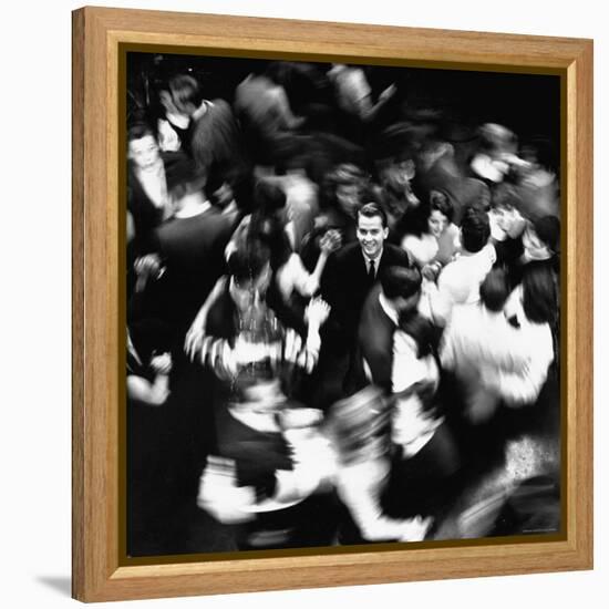 TV Host Dick Clark in Middle of Teenage Dancers on Dance Floor During American Bandstand Show-Paul Schutzer-Framed Premier Image Canvas