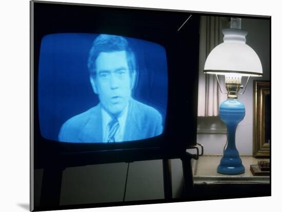 TV Image of Cbs Newscaster Dan Rather Giving Analysis of Pres. Nixon's Resignation Speech-Gjon Mili-Mounted Photographic Print