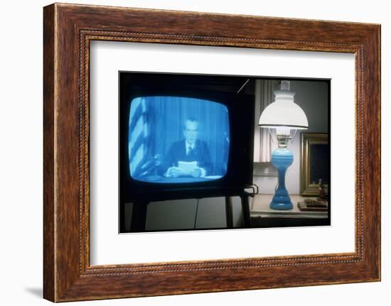 TV Image of President Richard M. Nixon Announcing His Resignation in Speech from the Oval Office-Gjon Mili-Framed Photographic Print