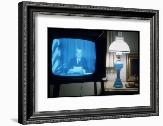 TV Image of President Richard M. Nixon Announcing His Resignation in Speech from the Oval Office-Gjon Mili-Framed Photographic Print