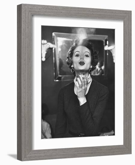 TV Model Nancy Driver Showing Correct Smoking Technique For TV Commercial-Peter Stackpole-Framed Photographic Print