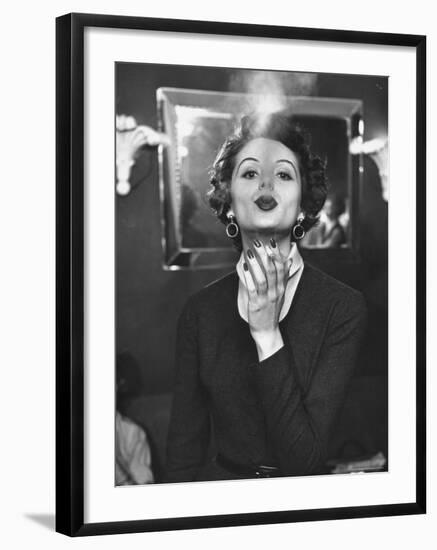 TV Model Nancy Driver Showing Correct Smoking Technique For TV Commercial-Peter Stackpole-Framed Photographic Print