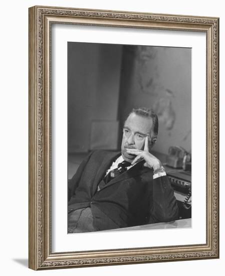 TV Newscaster Walter Cronkite, Preparing for His TV Show-Leonard Mccombe-Framed Premium Photographic Print