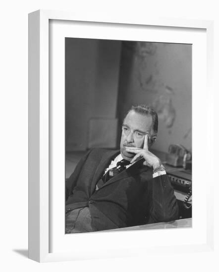 TV Newscaster Walter Cronkite, Preparing for His TV Show-Leonard Mccombe-Framed Premium Photographic Print