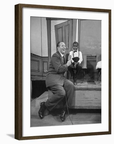 TV Show Host Art Linkletter Doing His TV Show "House Party" at Cbs TV City-Ralph Crane-Framed Premium Photographic Print