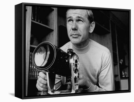 TV Star Johnny Carson at Home Studying Astronomy from the Large Telescope in His Window-Arthur Schatz-Framed Premier Image Canvas