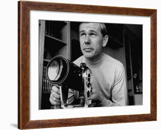 TV Star Johnny Carson at Home Studying Astronomy from the Large Telescope in His Window-Arthur Schatz-Framed Premium Photographic Print