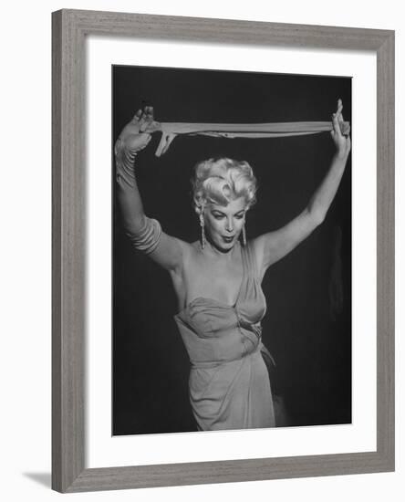 TV Stripper Barbara Nichols in the Play "The Untouchables"-J^ R^ Eyerman-Framed Premium Photographic Print