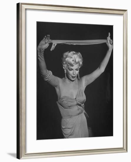 TV Stripper Barbara Nichols in the Play "The Untouchables"-J^ R^ Eyerman-Framed Premium Photographic Print