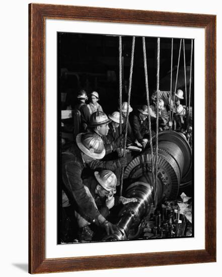 TVA Workers Installing Huge Generator at World's Largest Coal Fueled Steam Plant-Margaret Bourke-White-Framed Premium Photographic Print