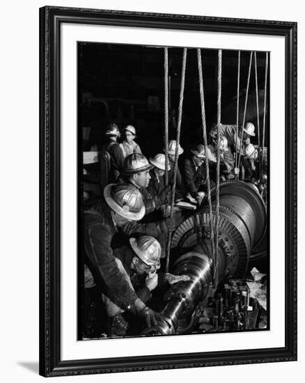 TVA Workers Installing Huge Generator at World's Largest Coal Fueled Steam Plant-Margaret Bourke-White-Framed Premium Photographic Print