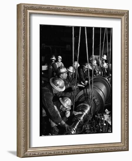 TVA Workers Installing Huge Generator at World's Largest Coal Fueled Steam Plant-Margaret Bourke-White-Framed Photographic Print