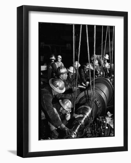 TVA Workers Installing Huge Generator at World's Largest Coal Fueled Steam Plant-Margaret Bourke-White-Framed Photographic Print