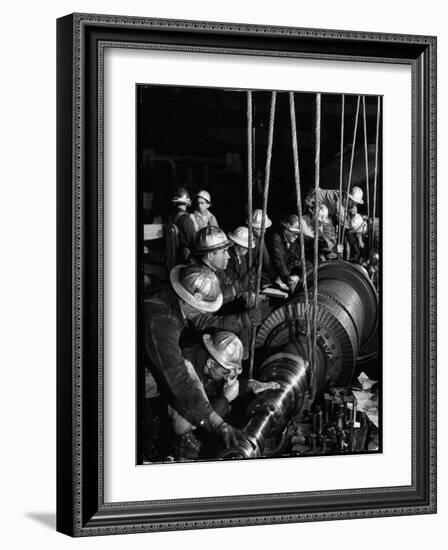 TVA Workers Installing Huge Generator at World's Largest Coal Fueled Steam Plant-Margaret Bourke-White-Framed Photographic Print