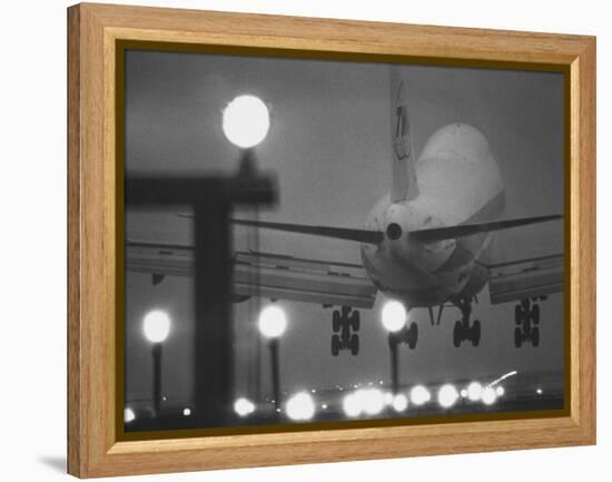 Twa Plane Landing at O'Hare Airport-null-Framed Premier Image Canvas