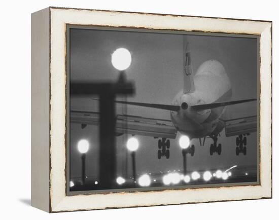 Twa Plane Landing at O'Hare Airport-null-Framed Premier Image Canvas