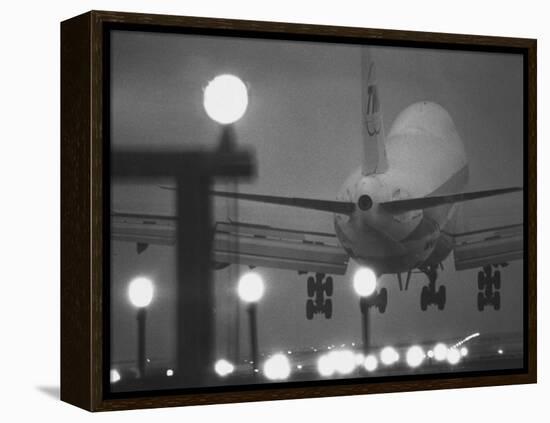 Twa Plane Landing at O'Hare Airport-null-Framed Premier Image Canvas