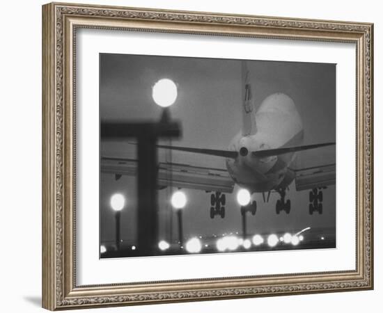 Twa Plane Landing at O'Hare Airport-null-Framed Premium Photographic Print